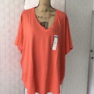 Woman’s Plus size 4 X Terry & Sky V Neck Tee short sleeves color orange #641